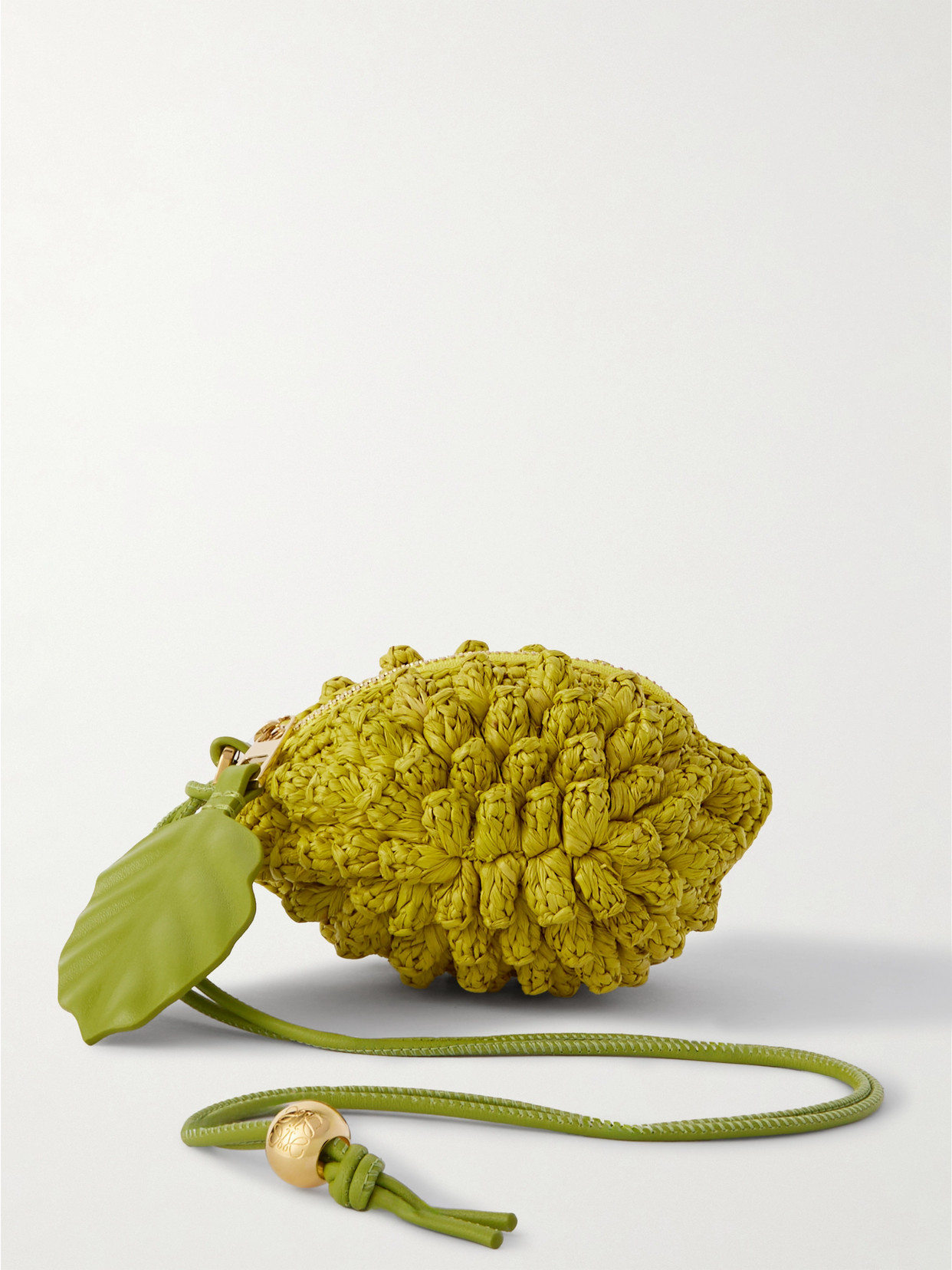 Loewe Lemon Leather-trimmed Raffia Coin Purse In Yellow