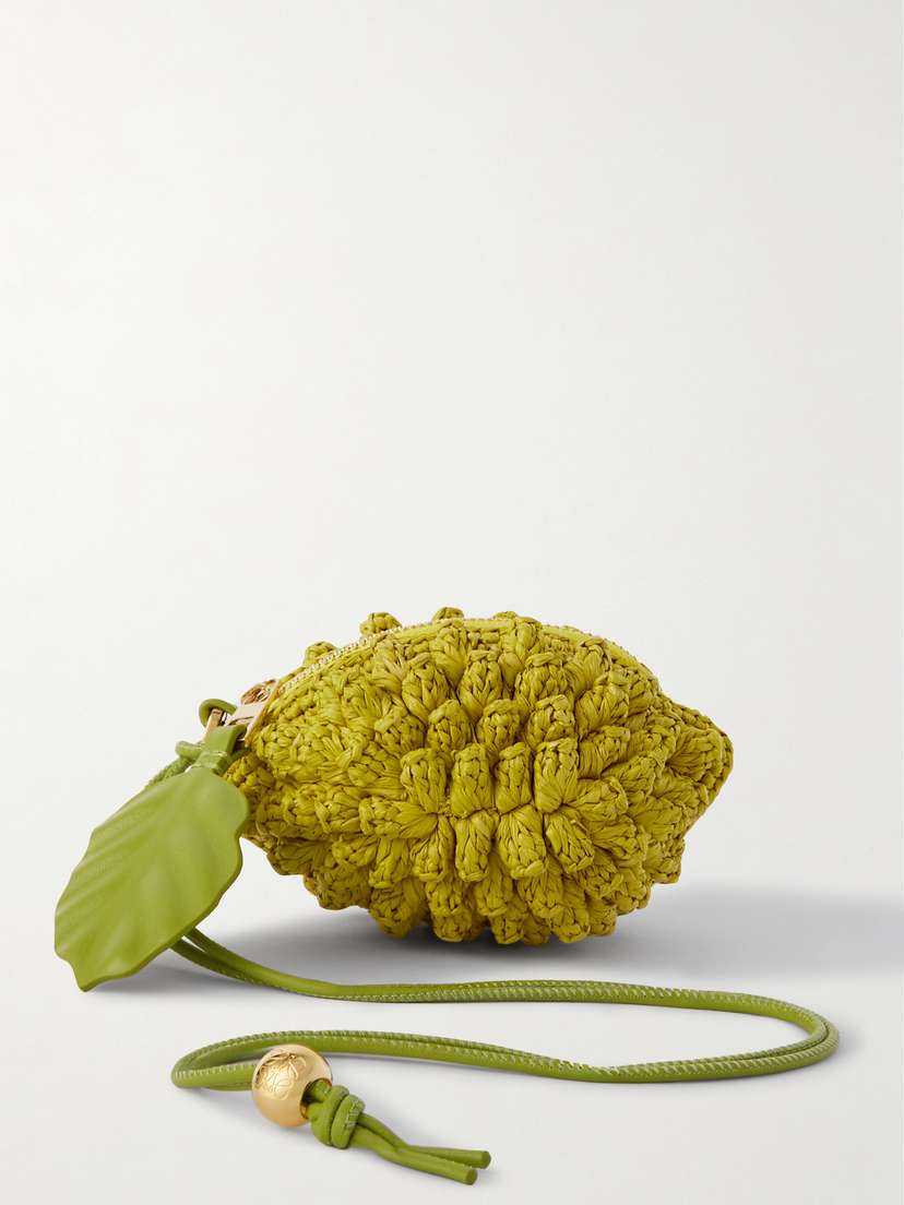 Loewe + Paula's Ibiza Lemon Leather-trimmed Raffia Coin Purse - - One size