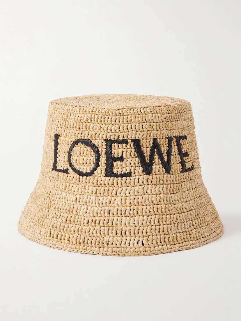 Loewe + Paula's Ibiza Logo-embroidered Raffia-blend Bucket Hat