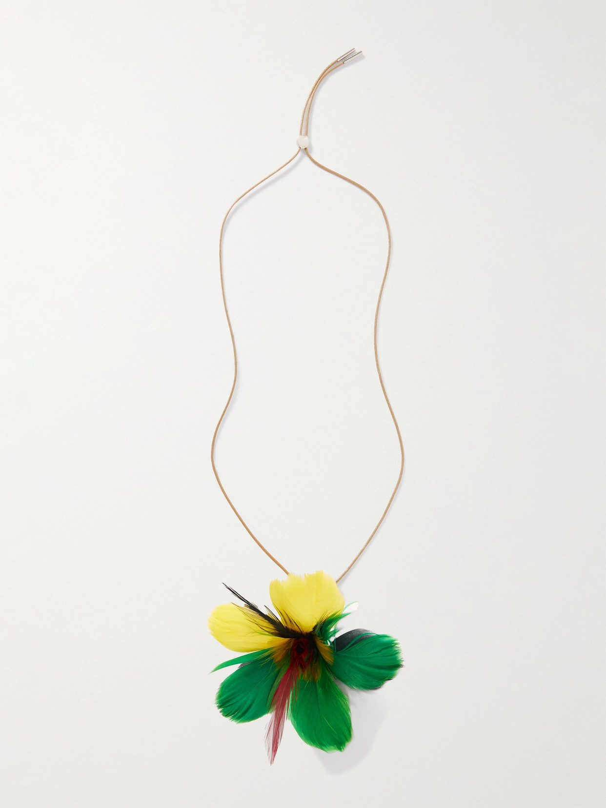 Loewe + Paula's Ibiza Hibiscus Silver-tone, Feather And Cord Necklace In Green