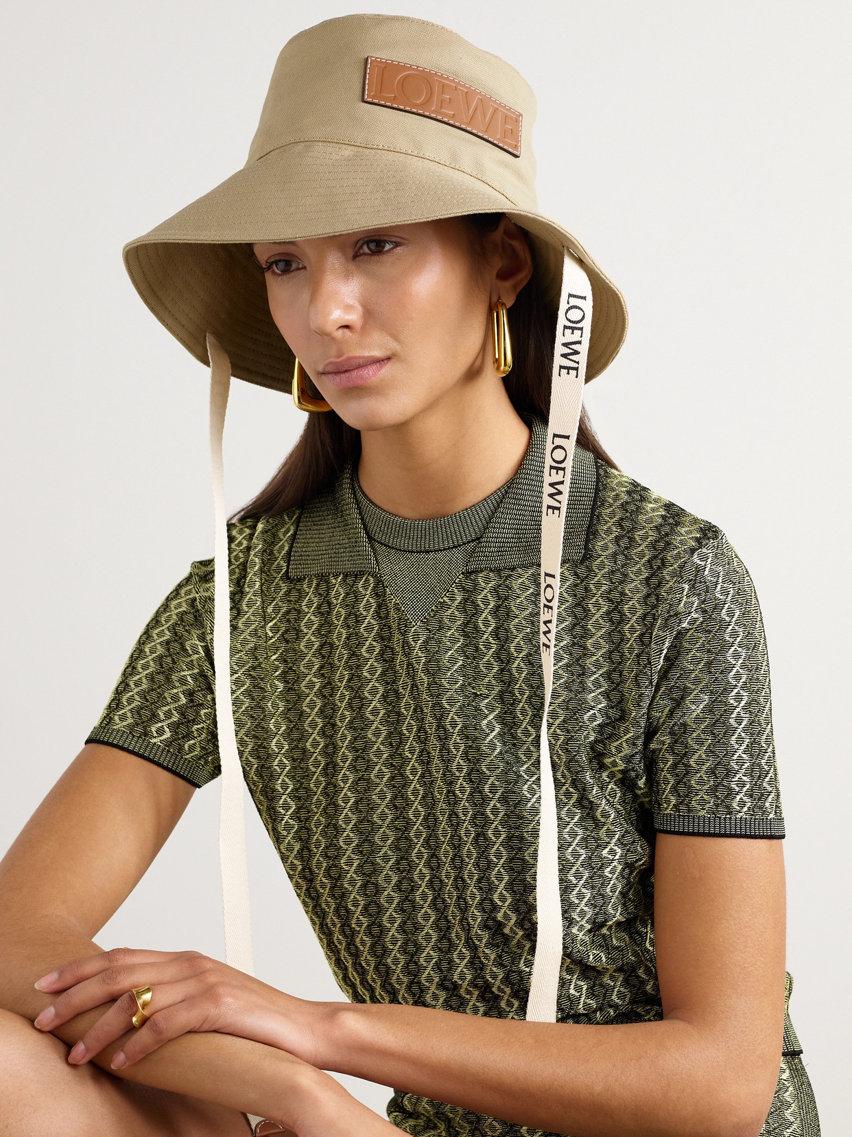 Shop Loewe + Paula's Ibiza Appliquéd Cotton-canvas Bucket Hat In Neutrals