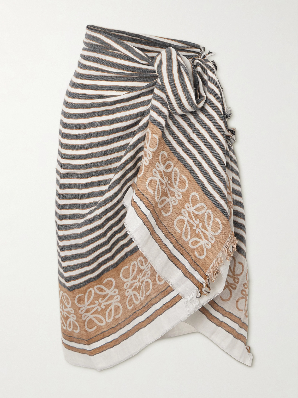 Loewe + Paula's Ibiza Fringed Jacquard-woven Linen And Cotton-blend Scarf In Neutrals