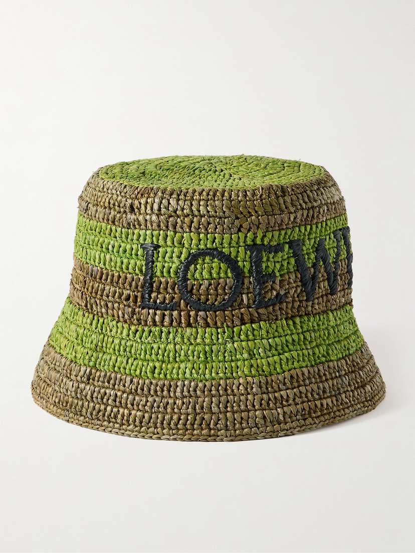 Loewe + Paula's Ibiza Logo-embroidered Striped Raffia Bucket Hat