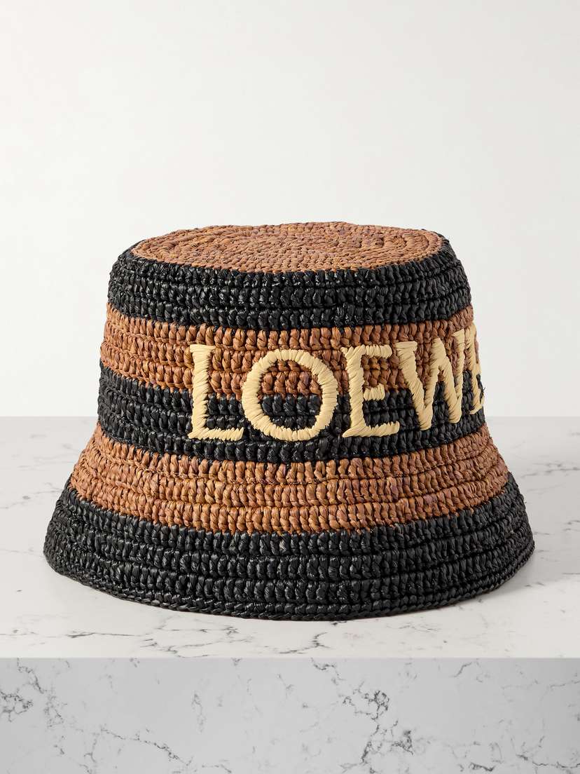 Loewe + Paula's Ibiza Logo-embroidered Striped Raffia Bucket Hat