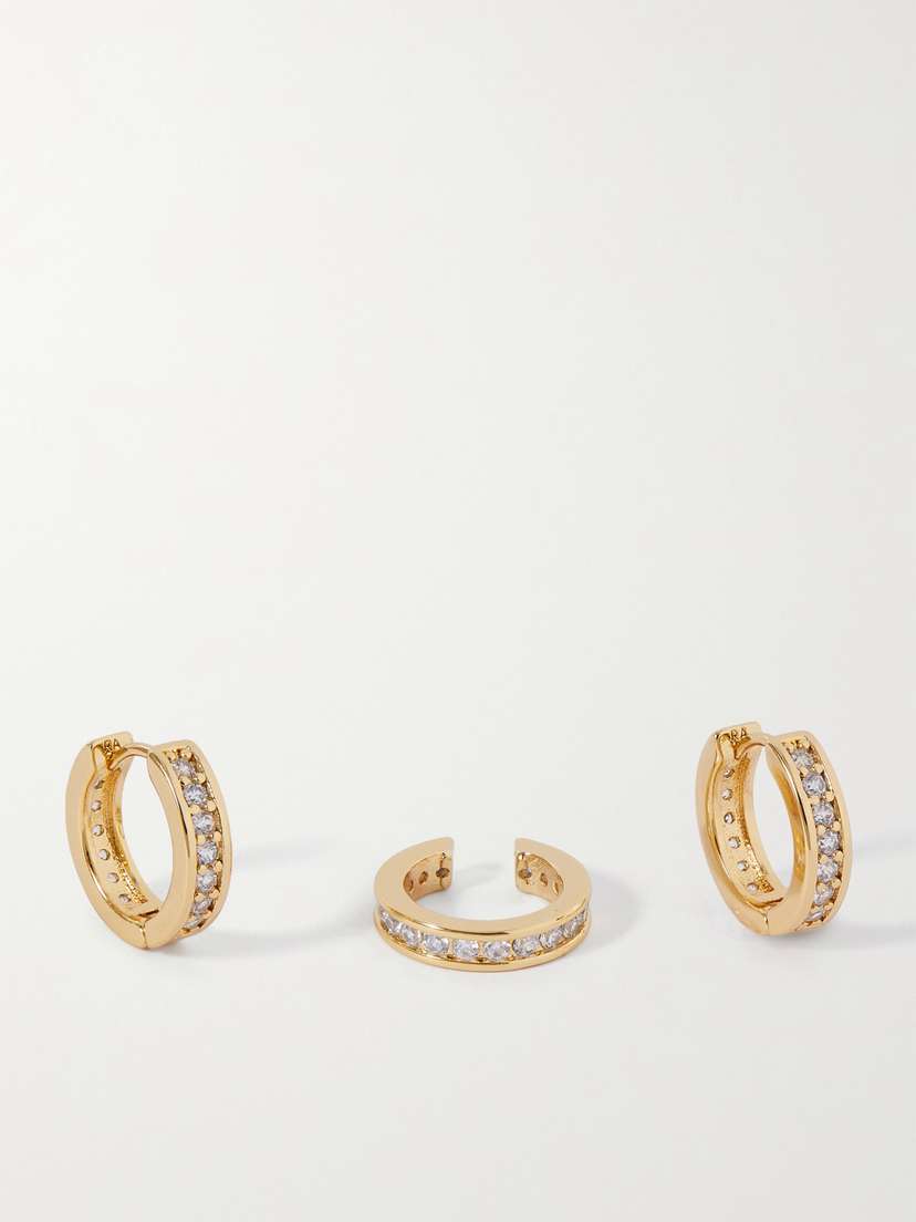 Roxanne Assoulin Hug Me Gold-tone Crystal Hoop Earrings And Ear Cuff Set