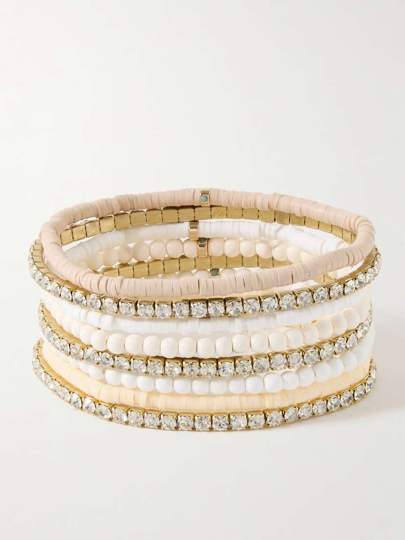 Roxanne Assoulin Flashdance Set Of Eight Gold-tone, Crystal And Enamel Bracelets