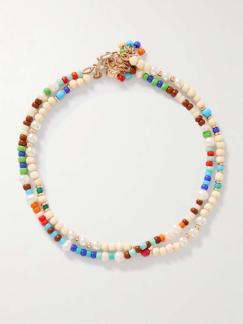 Roxanne Assoulin The Grotto Set Of Two Gold-tone, Enamel And Pearl Anklets