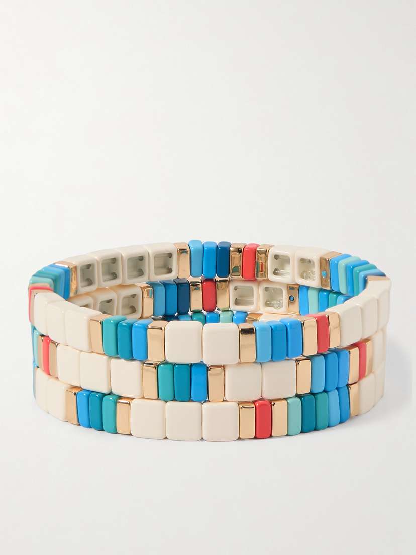 Roxanne Assoulin A Walk On The Beach Set Of Three Gold-tone And Enamel Bracelets