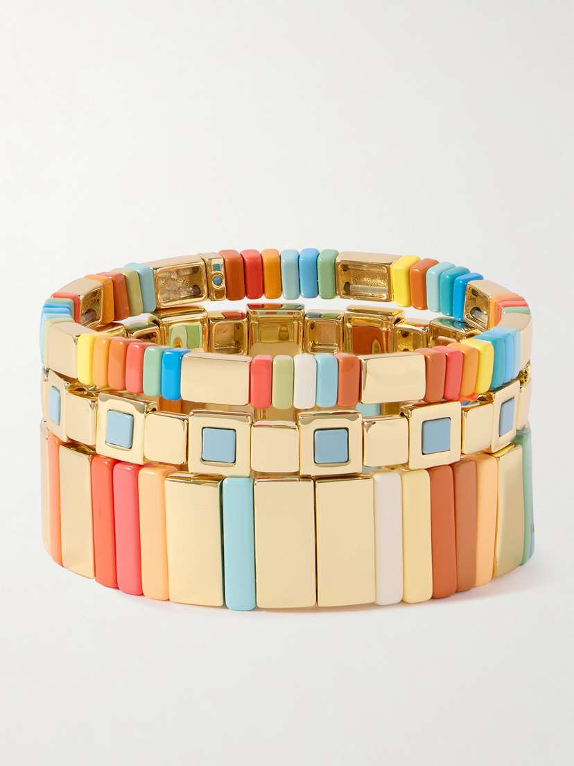 Roxanne Assoulin La Sponda Set Of Three Gold-tone And Enamel Bracelets
