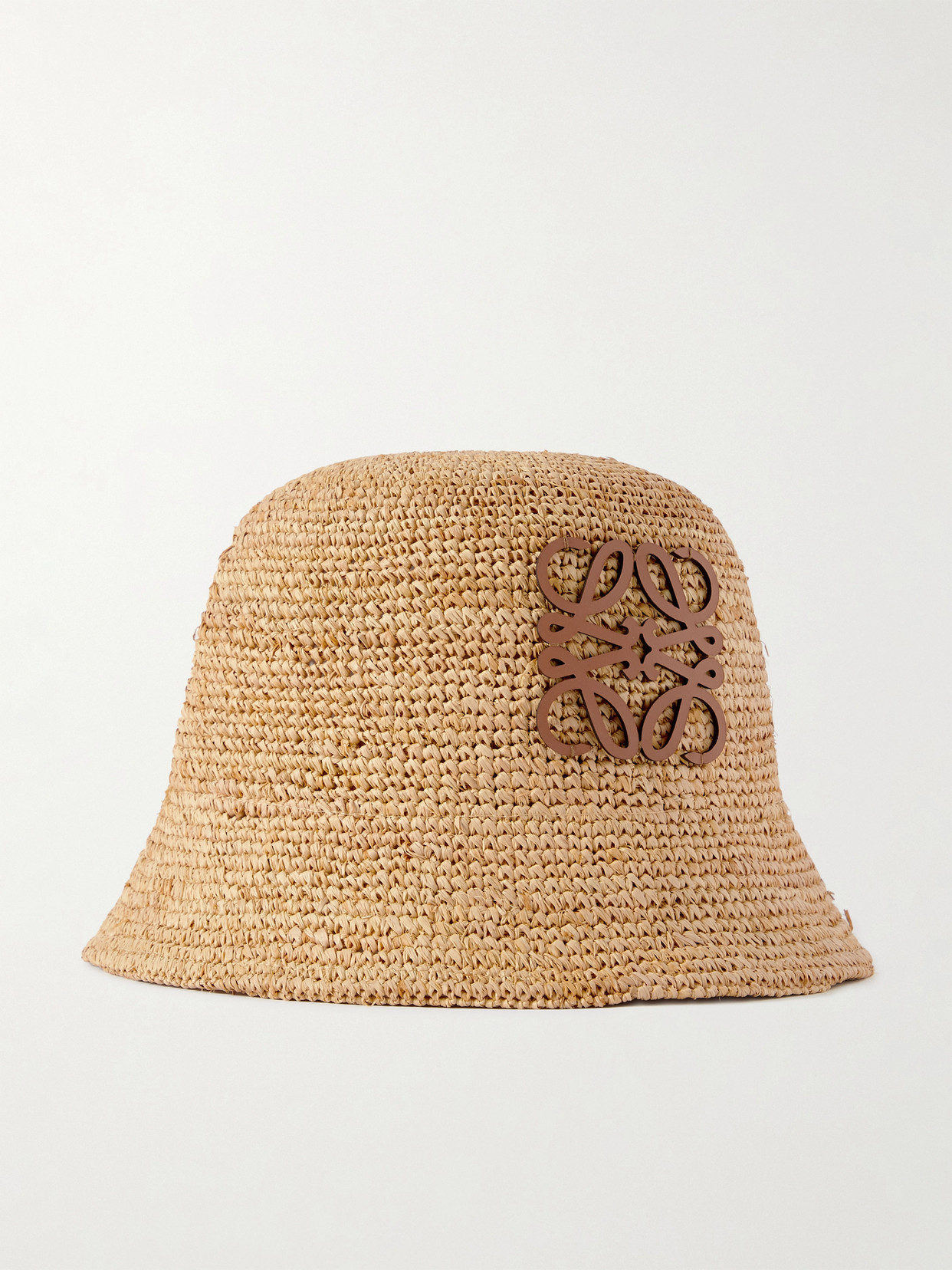 Loewe + Paula's Ibiza Appliquéd Leather-trimmed Raffia Bucket Hat In Gold