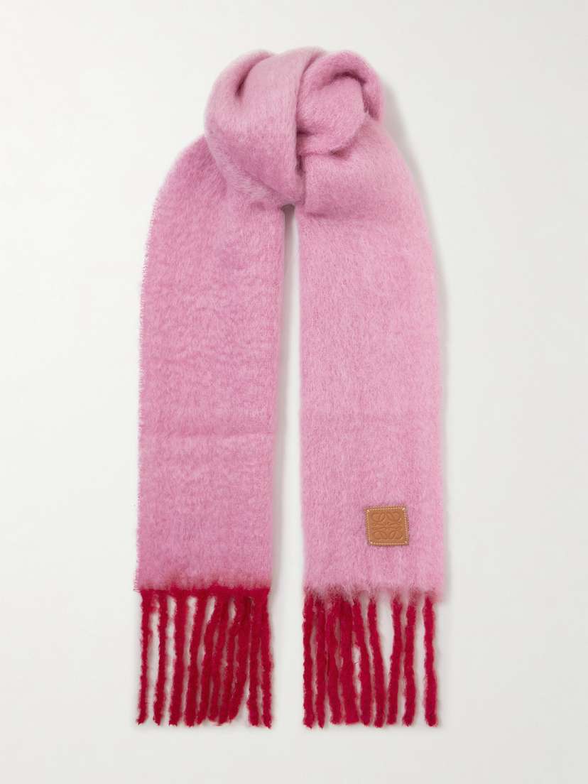 Loewe Fringed Leather-trimmed Mohair-blend Scarf