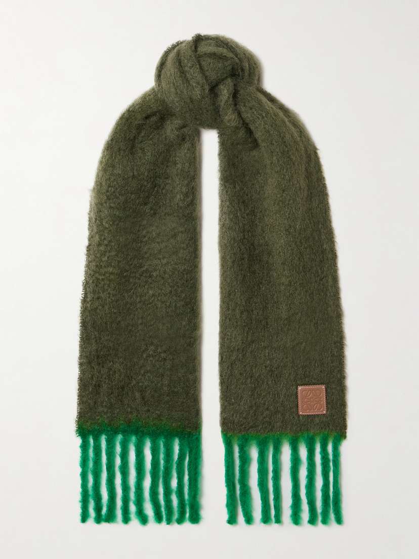 Loewe Fringed Leather-trimmed Mohair-blend Scarf