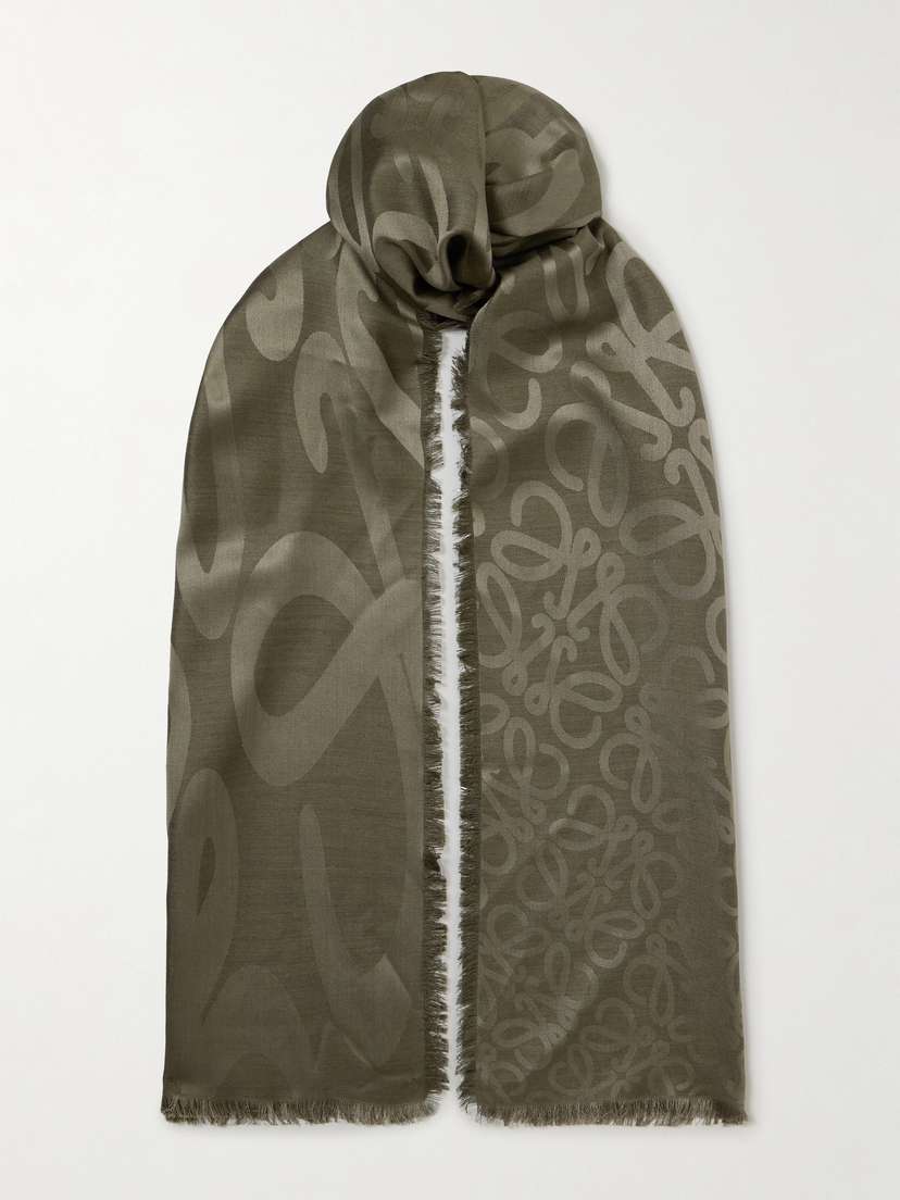 Loewe Fringed Silk And Wool-blend Jacquard Scarf