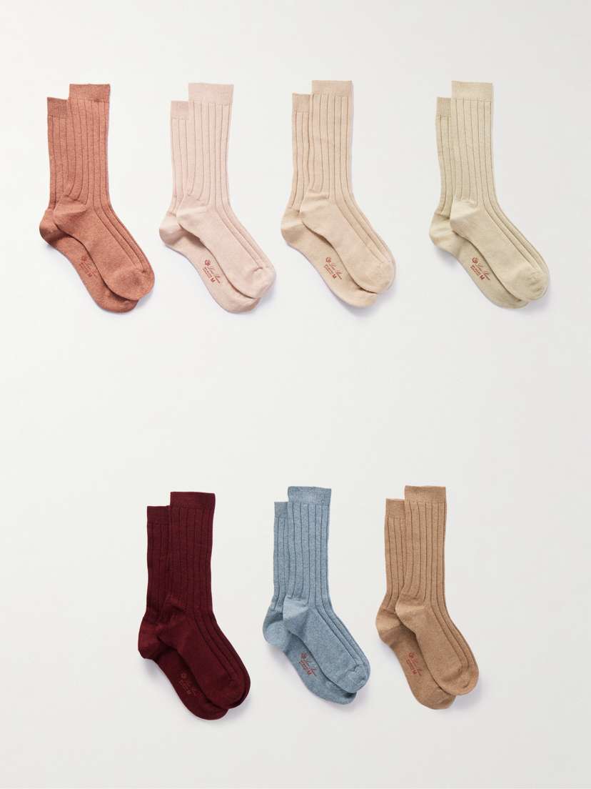 Loro Piana Bobby Set Of Seven Ribbed Cashmere-blend Socks