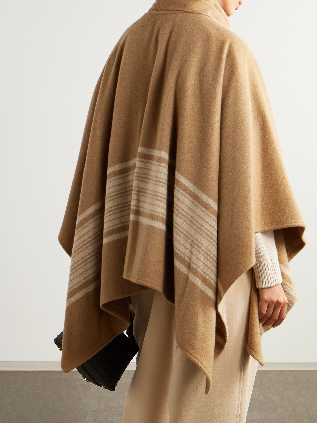 Daisy Fringed Scarf-Detailed Striped Brushed Cashmere Cape