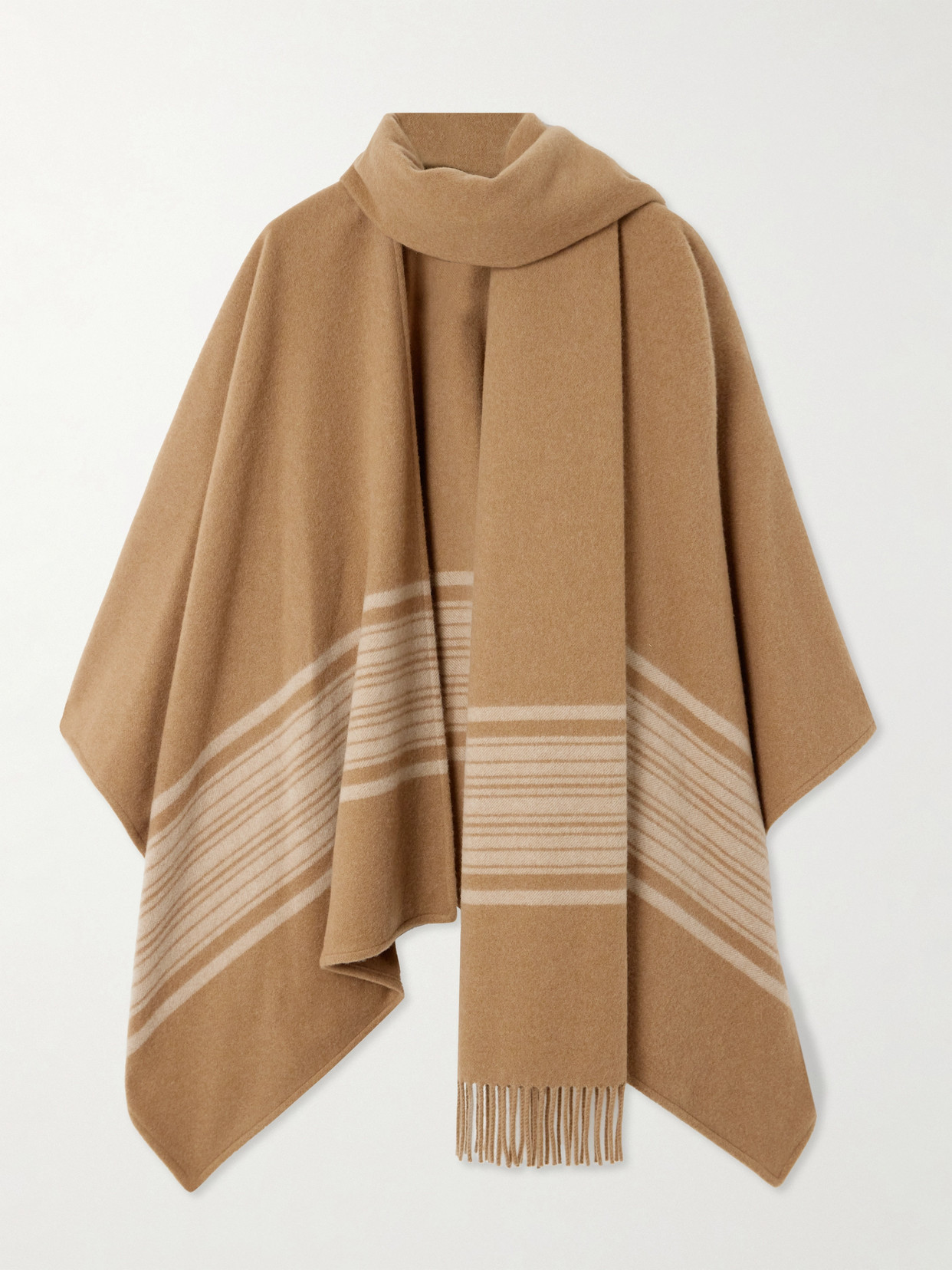 Loro Piana Daisy Fringed Scarf-detailed Striped Brushed Cashmere Cape In Brown