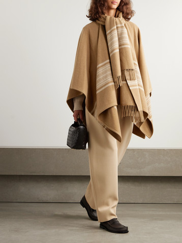 Loro Piana Daisy fringed scarf-detailed striped brushed cashmere cape