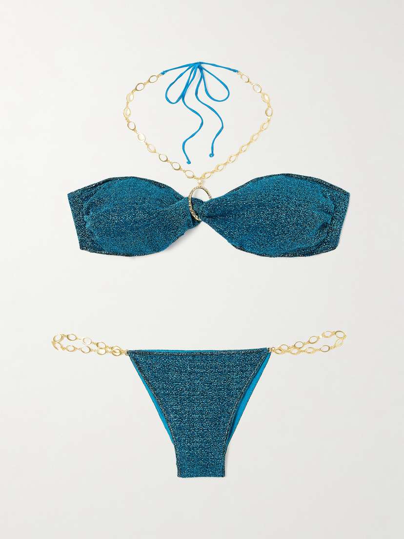 Oséree Lumière O Chain Embellished Metallic Bikini