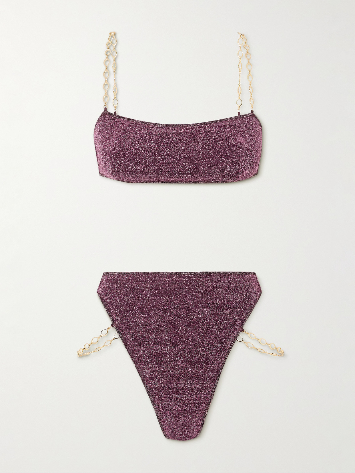 Oseree Lumière Embellished Metallic Bikini In Purple