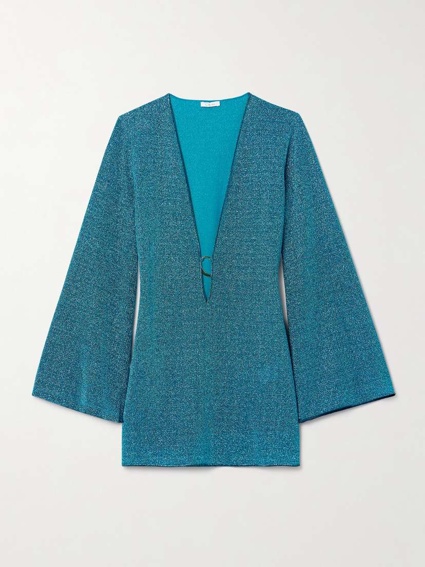 Oséree Lumière Embellished Metallic Stretch-knit Kaftan - x large