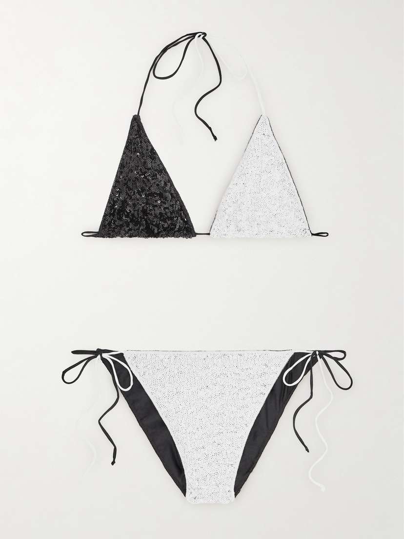 Oséree Color-block Sequined Triangle Bikini