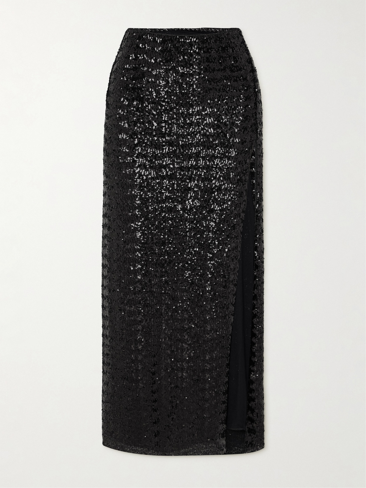 Oseree High-waisted Sequin-embellished Midi Skirt In Black