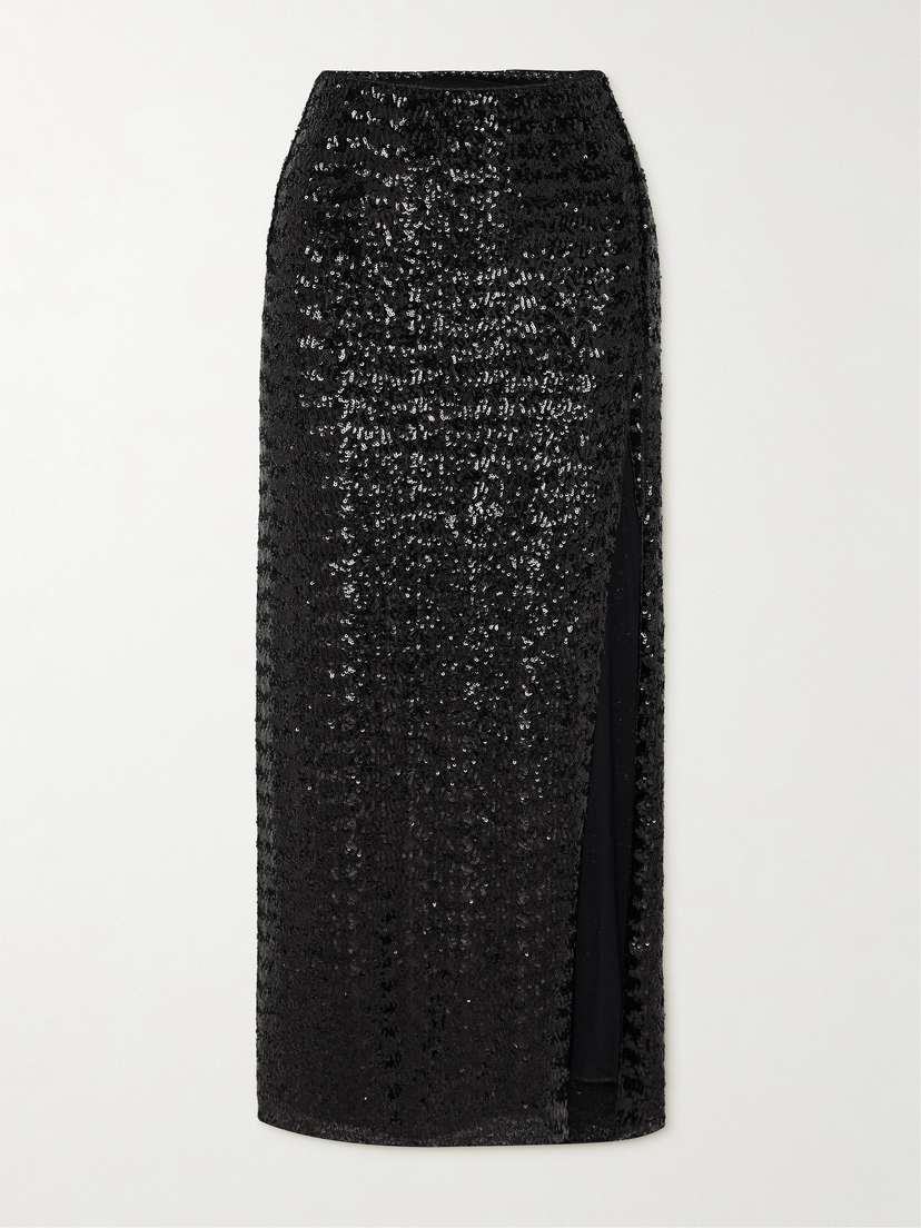 Oséree Sequined Satin Midi Skirt