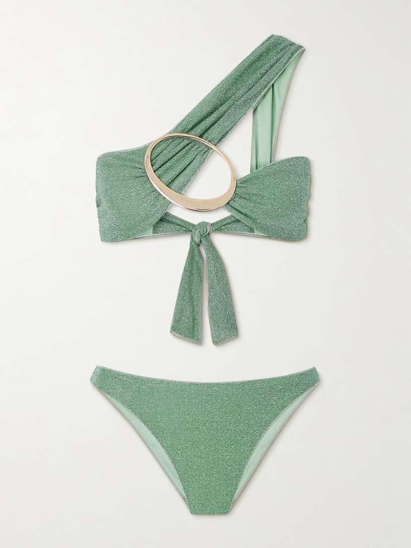 Oséree One-shoulder Embellished Metallic Bikini - x large