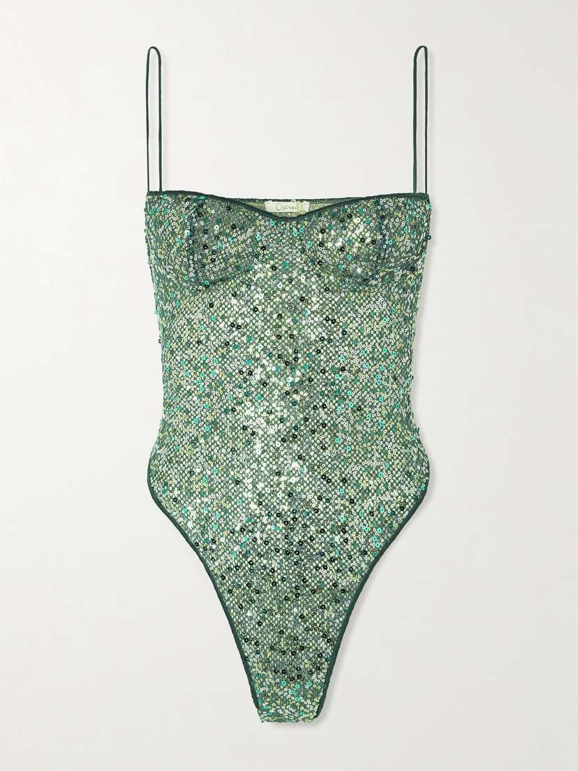 Oséree Sequined Mesh Underwired Bodysuit - x large