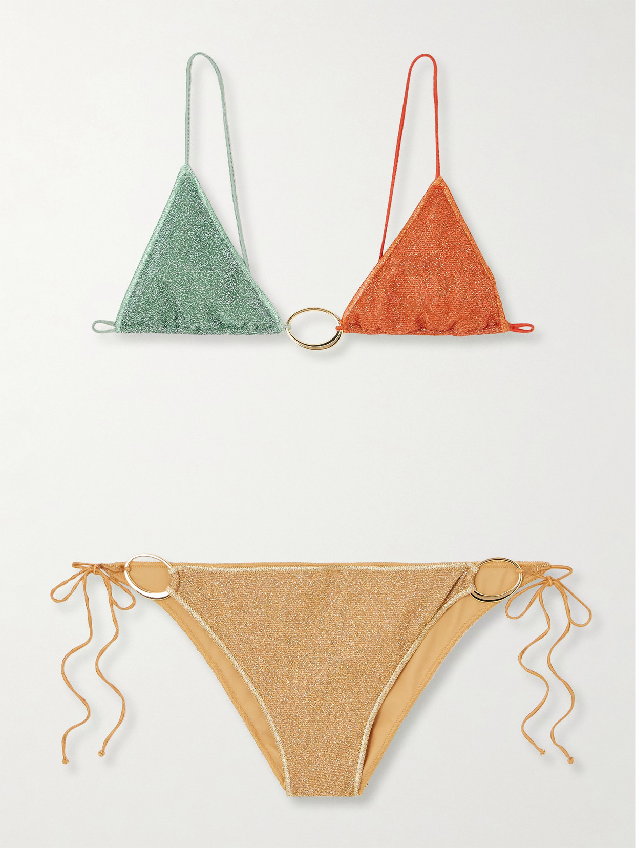 Oseree Lumière Colorè Embellished Metallic Bikini In Gold