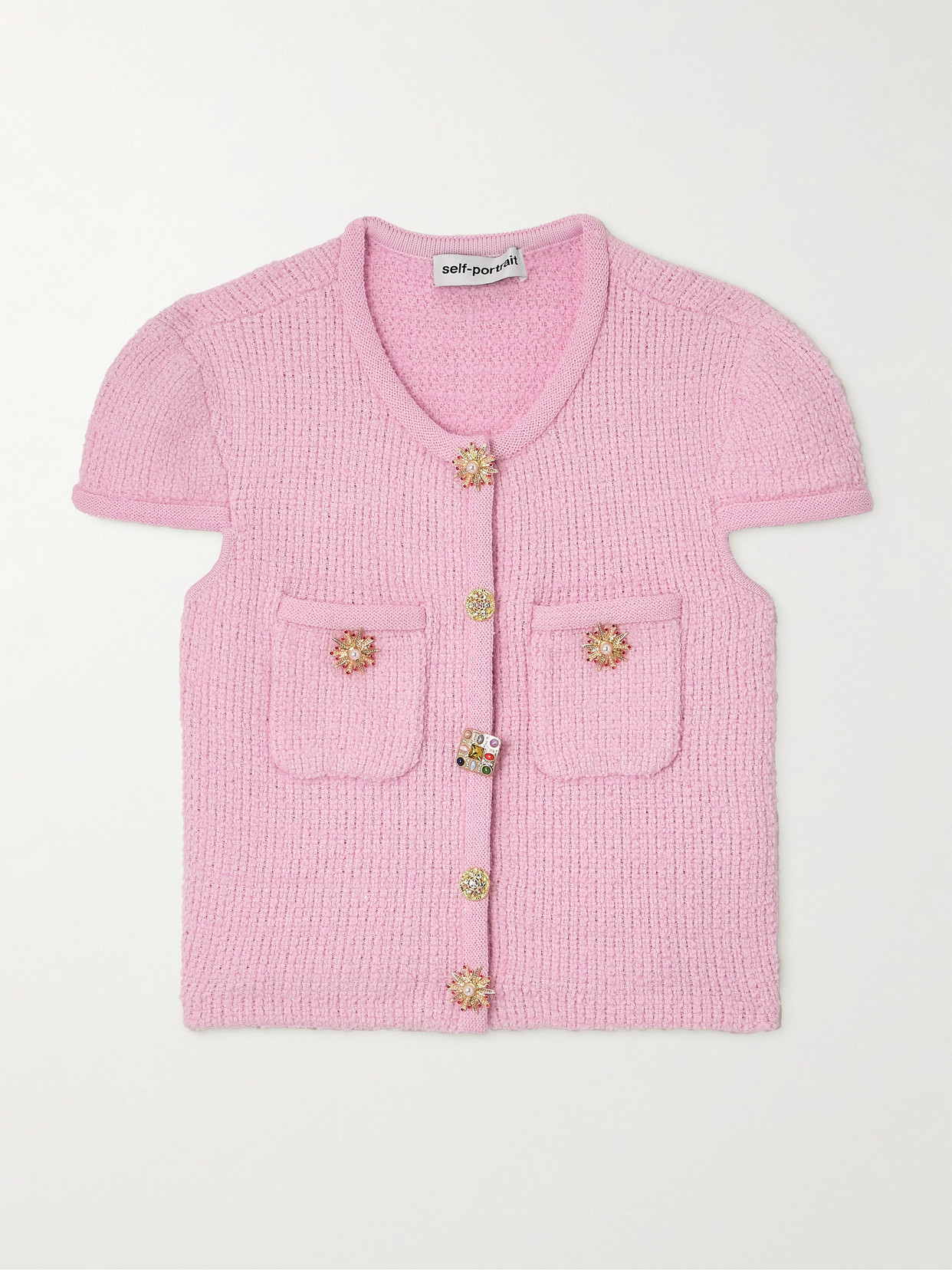 Self-Portrait - Embellished Knitted Top - Pink