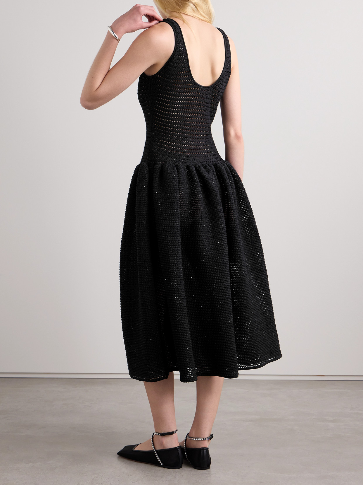 Self-portrait Sequin-embellished Crocheted Midi Dress In Black