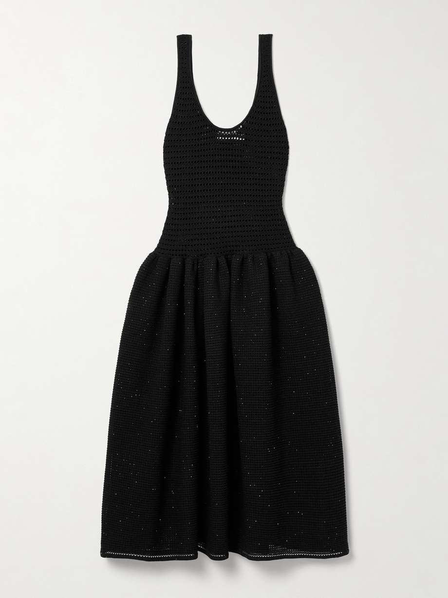 sequin-embellished crocheted midi dress