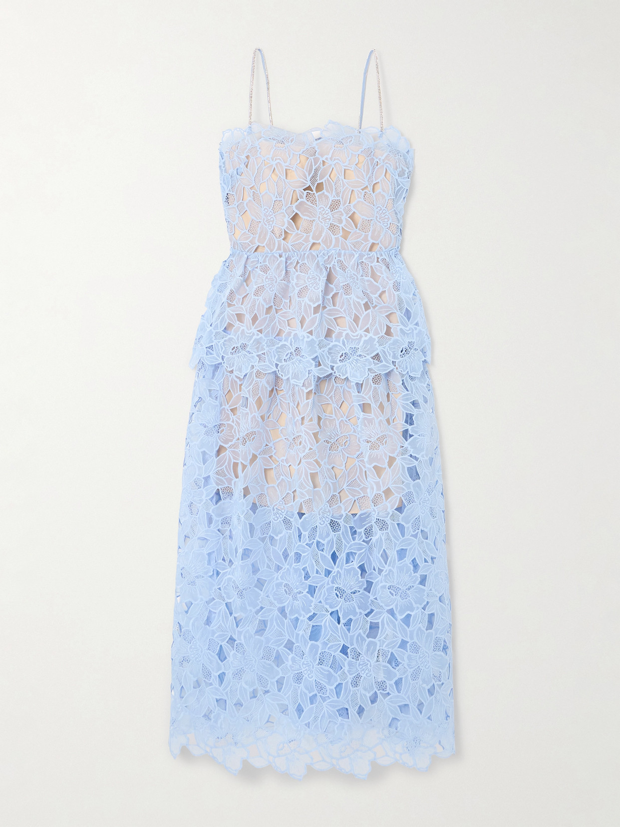 Self-portrait Crystal-detailed Organza Midi Dress In Blue