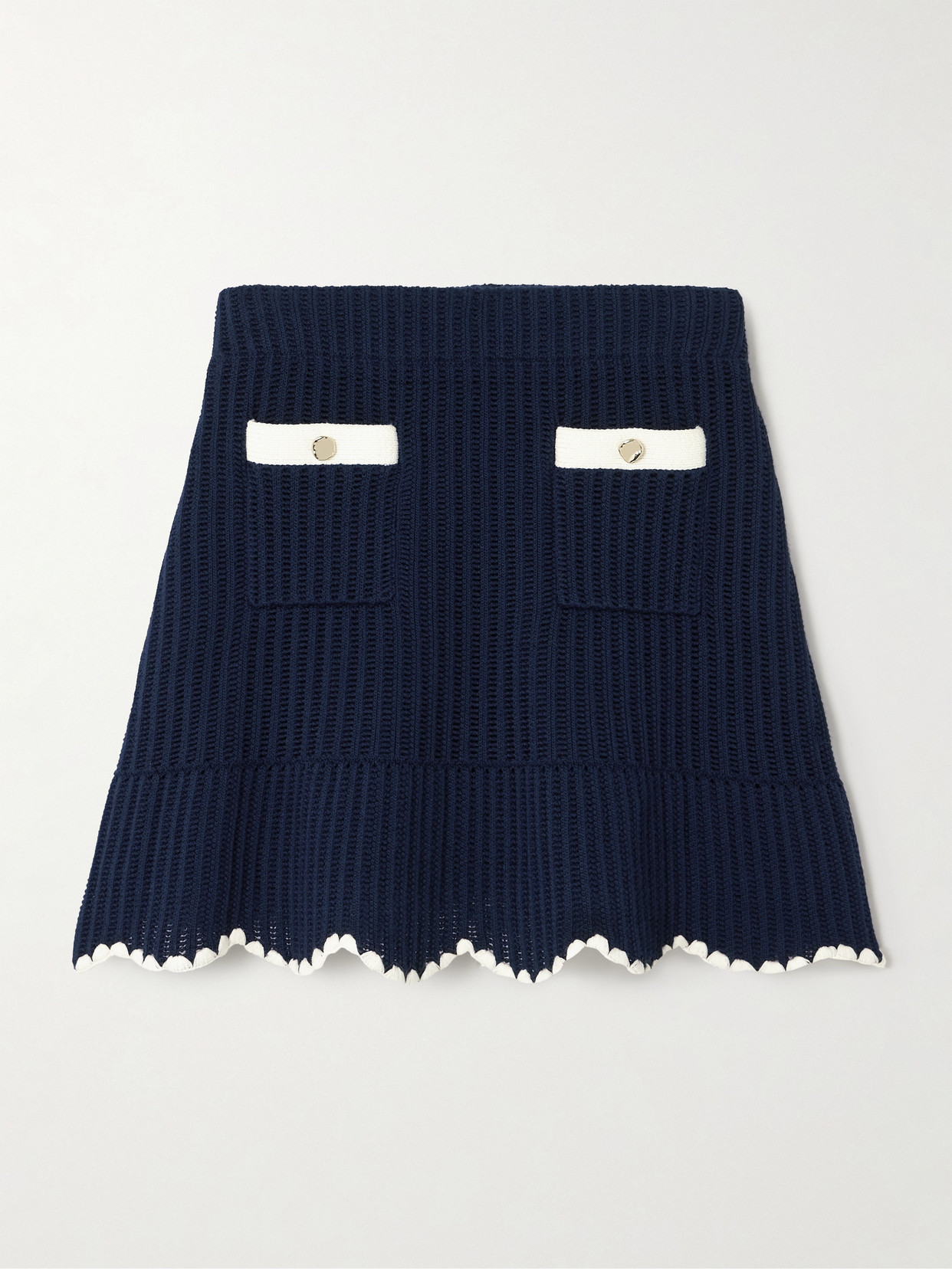 Self-portrait Knitted Mini Skirt In Blue