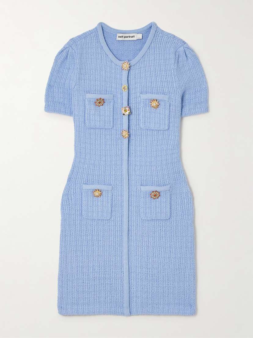 Self-Portrait Embellished Knitted Mini Dress