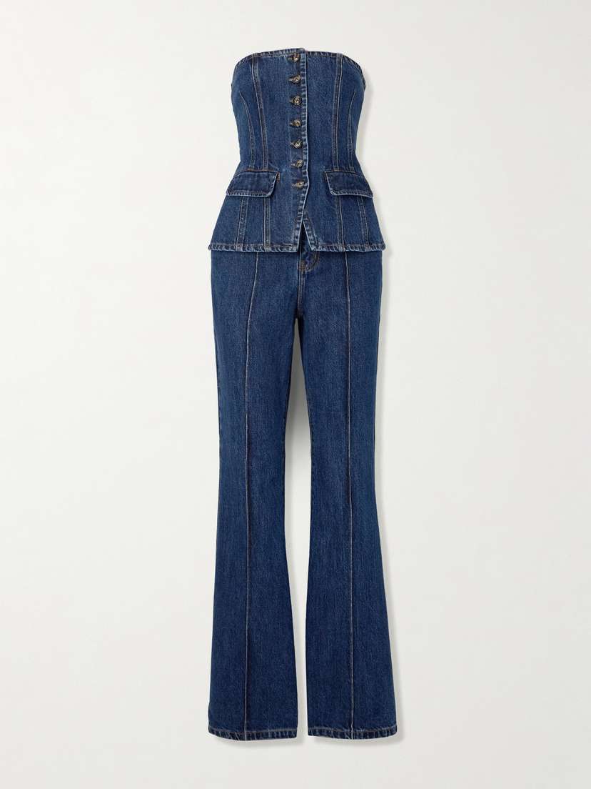 Self-Portrait Convertible Strapless Denim Jumpsuit
