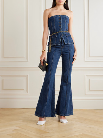self-portrait Convertible strapless denim jumpsuit