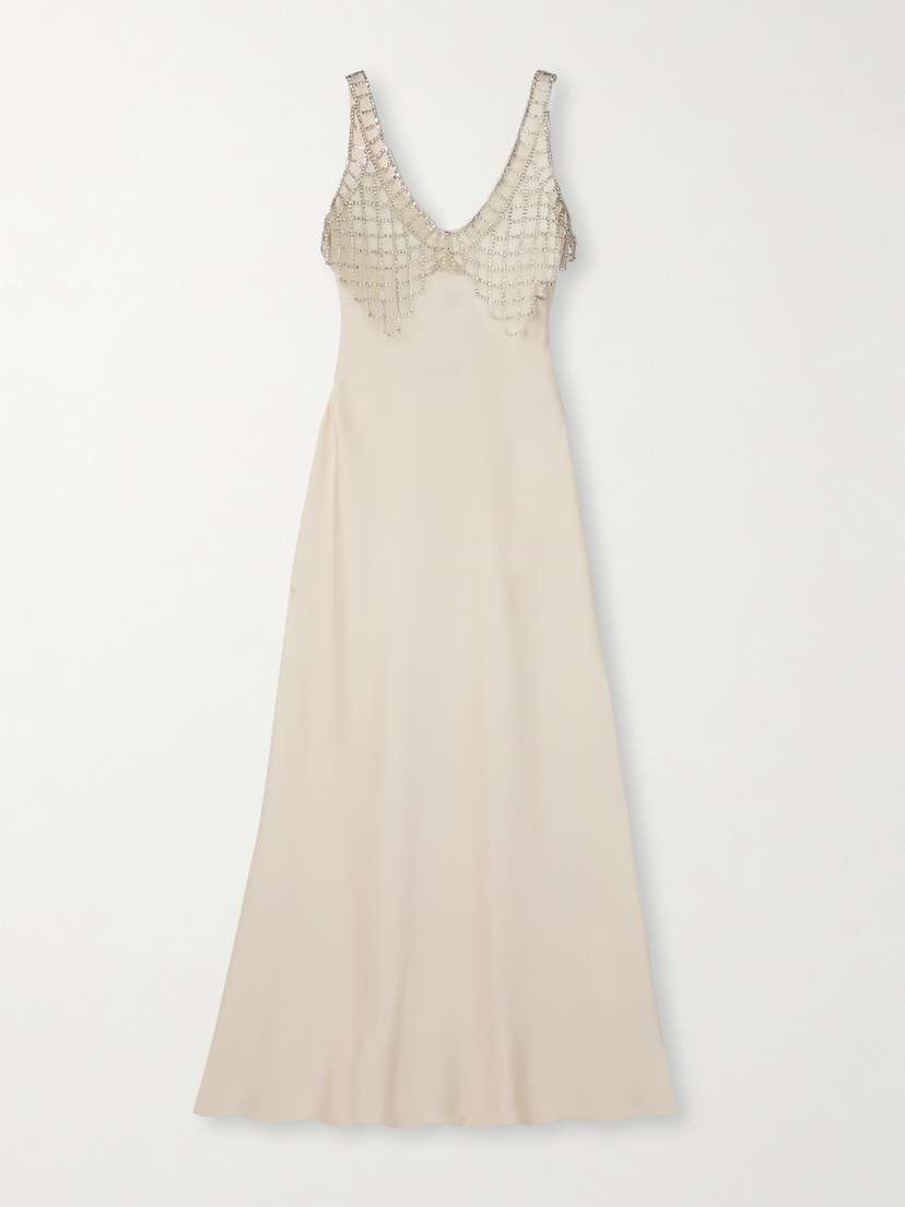 Self-Portrait Crystal-embellished Satin Maxi Dress