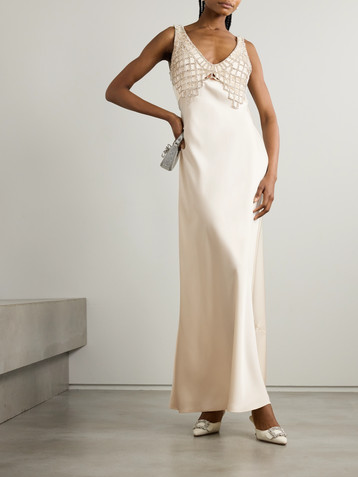 self-portrait Crystal-embellished satin maxi dress
