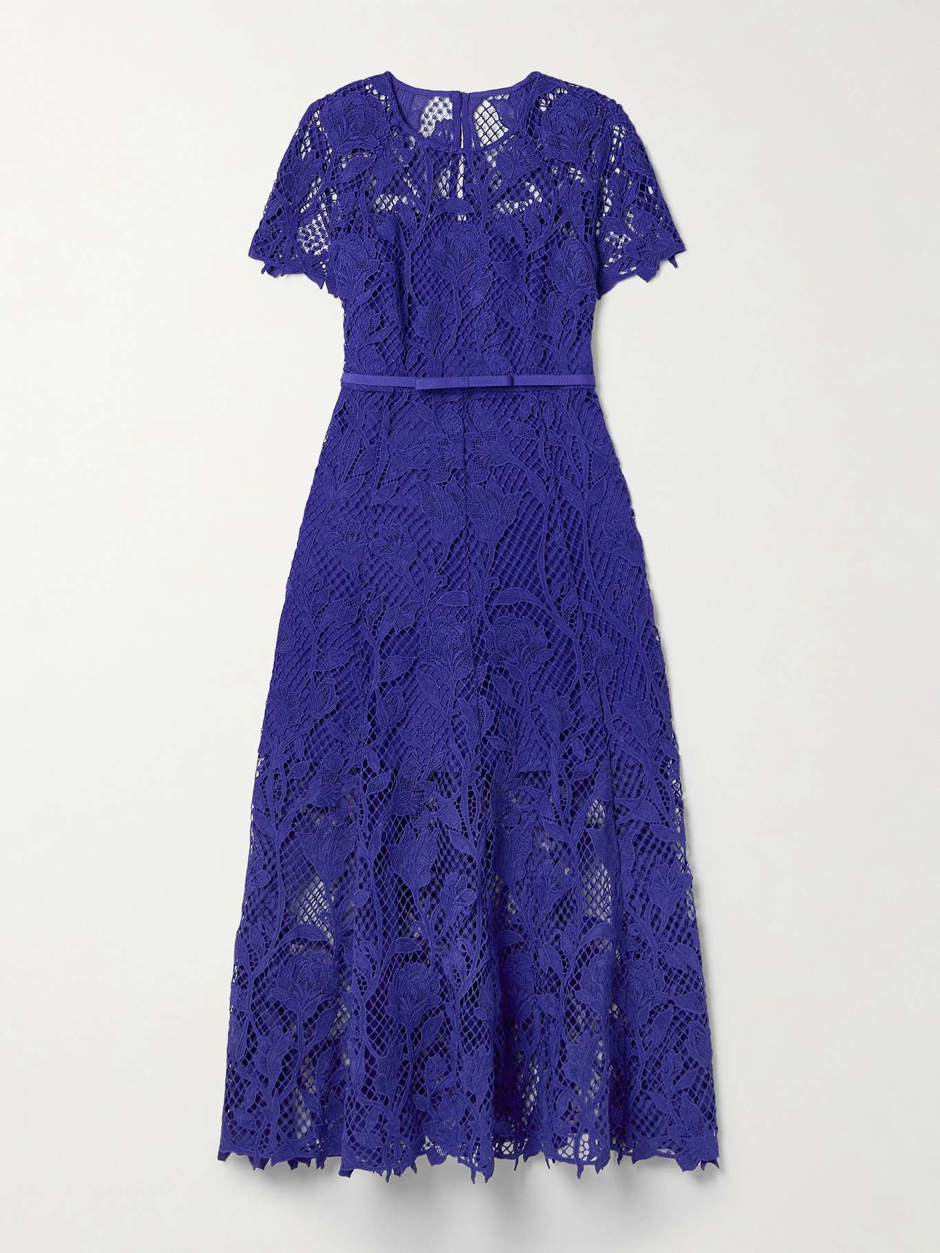 Contrast Guipure Lace Surplice Belted Dress