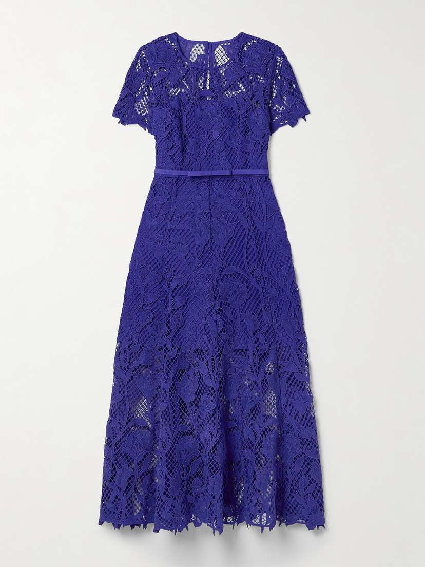 Self-Portrait Belted Guipure Lace Midi Dress