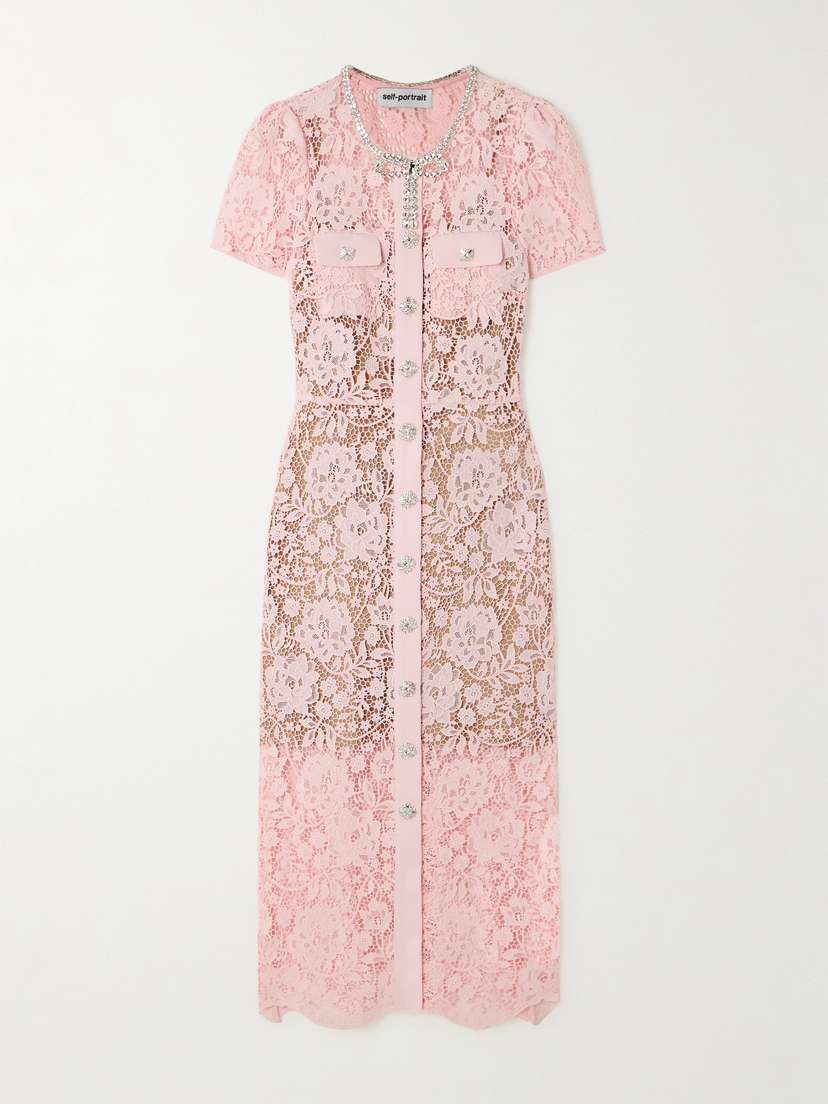 Self-Portrait Belted Crystal-embellished Guipure Lace Midi Dress