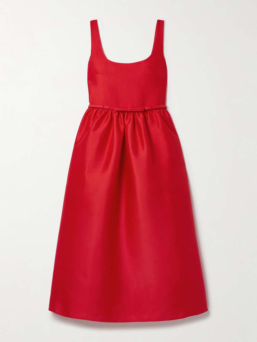 Self-Portrait Belted Taffeta Midi Dress