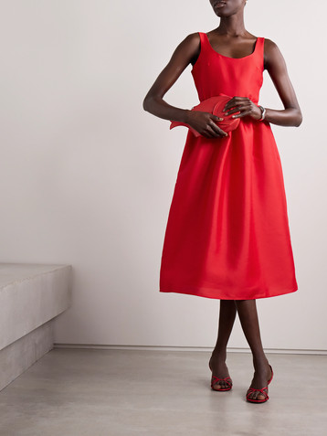 self-portrait Belted taffeta midi dress