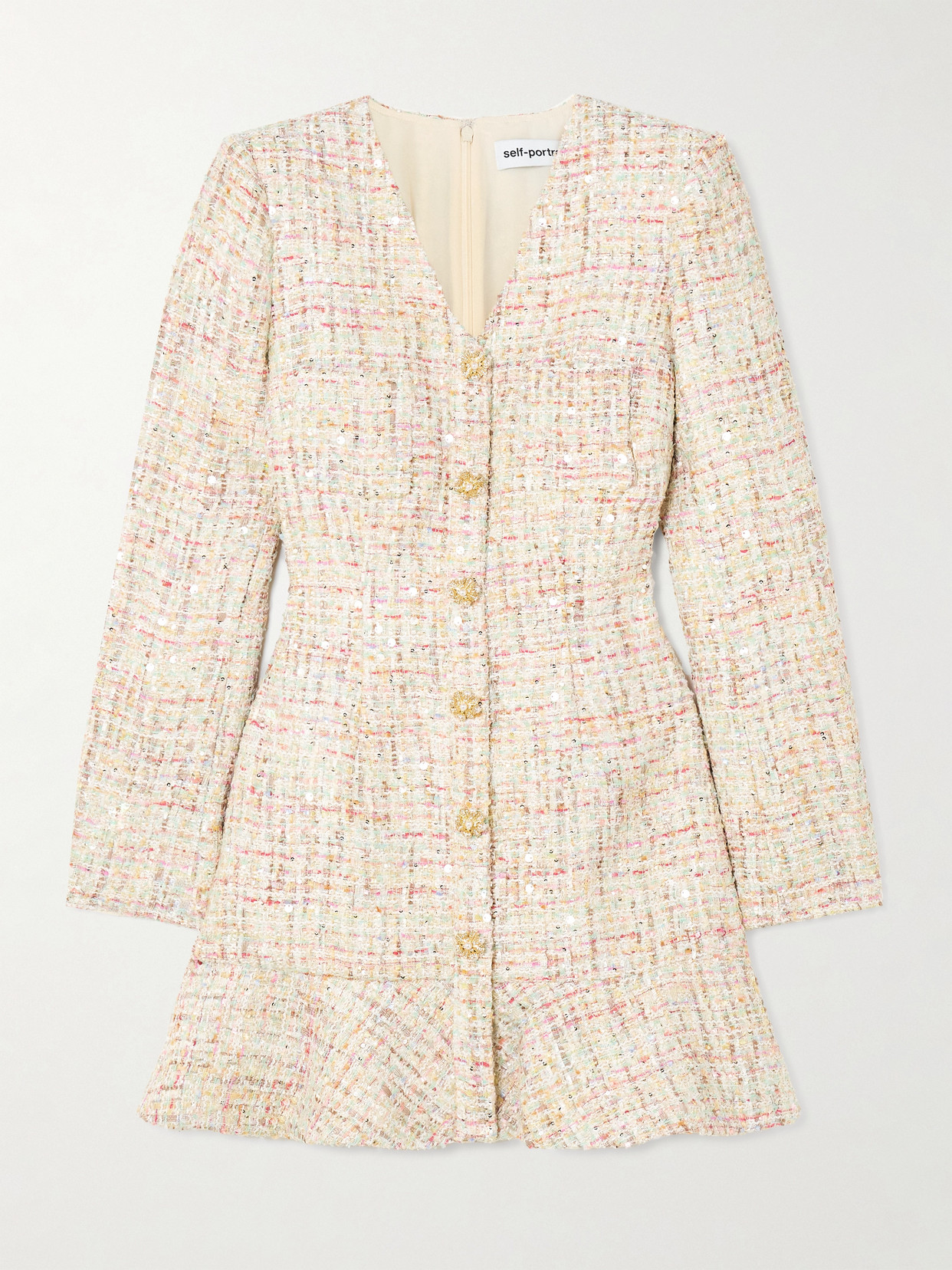 Bow Neckline Tweed Paneled Mini Dress