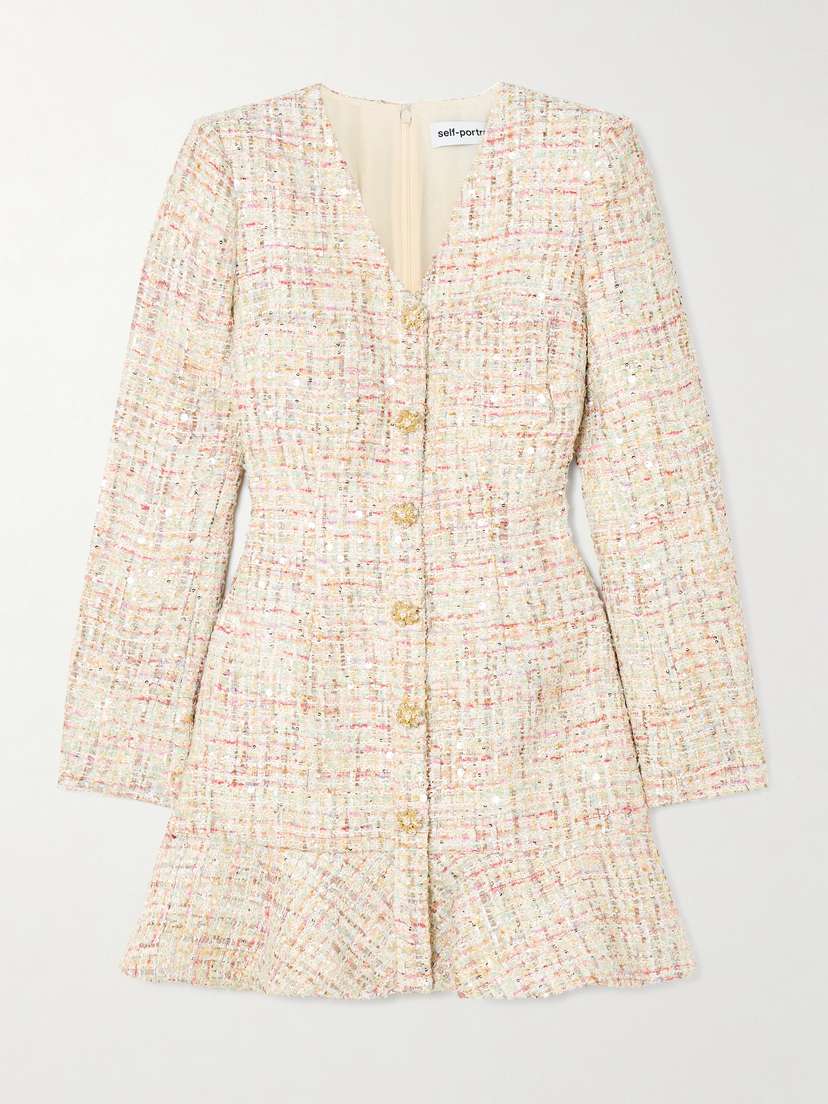 Self-Portrait Embellished Bouclé-tweed Mini Dress - UK 16