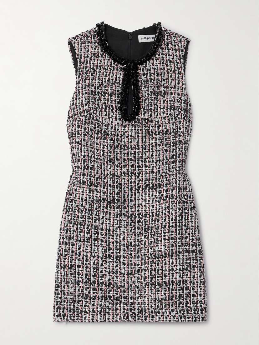 Self-Portrait Sequin-embellished Bouclé-tweed Mini Dress