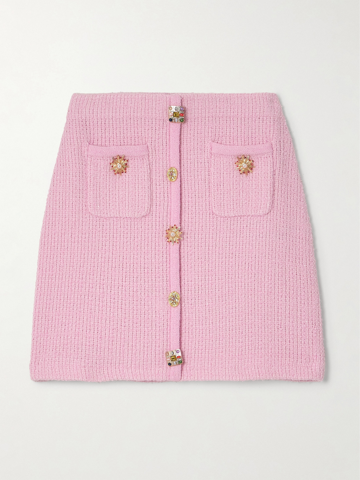 Self-portrait Embellished Knitted Mini Skirt In Pink