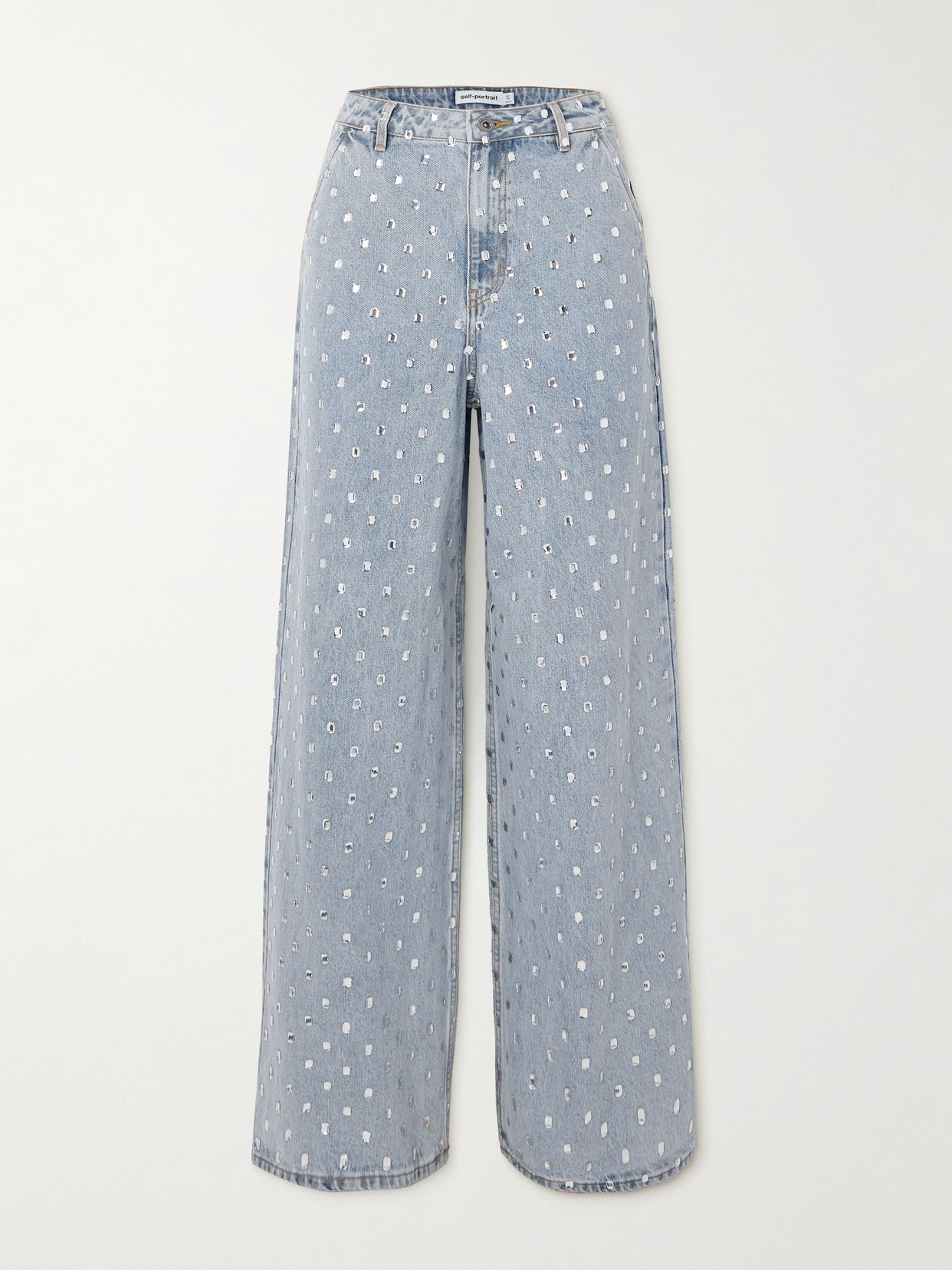 Self-portrait Crystal-embellished High-rise Wide-leg Jeans In Blue